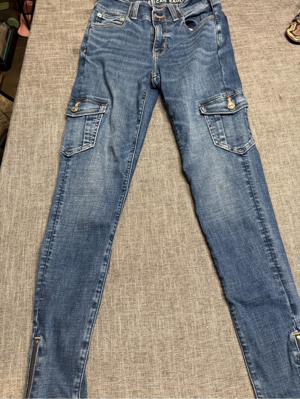 American Eagle Outfitters Women's Blue Cargo Skinny Jeans with Ankle Zips